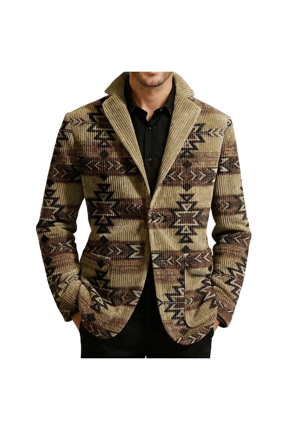 Retro Western Style Jacket With Geometric Pattern Design For Cowboy Fashion And Casual Wear