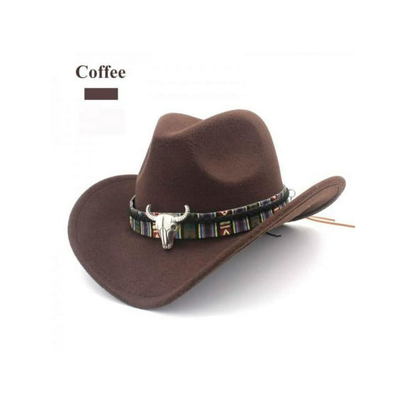 Retro Western Style Wool Felt Cowboy Hat Hollow Wide Brim Cowgirl Cap