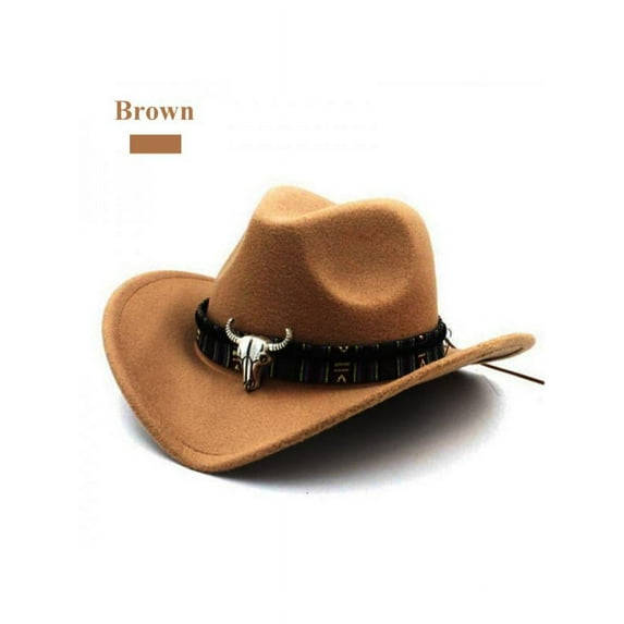 Retro Western Style Wool Felt Cowboy Hat Hollow Wide Brim Cowgirl Cap