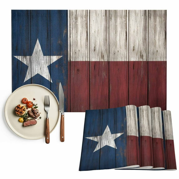 Retro Western Texas Stars Placemats Set of 2, Rustic Country Wood Table Mats Washable Heat-Insulation Non-Slip Place Mats for Kitchen Dinner Table Indoor Outdoor Decor,13x19 Inch