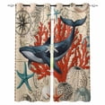 thumbnail image 1 of Retro Whale Kitchen Curtains Vintage Coastal Coral Starfish Nautical Cafe Short Curtains for Bathroom Blackout Window Curtain Grommet Small Window Treatment Drapes for Bedroom Living Room 42"x45"x2, 1 of 9