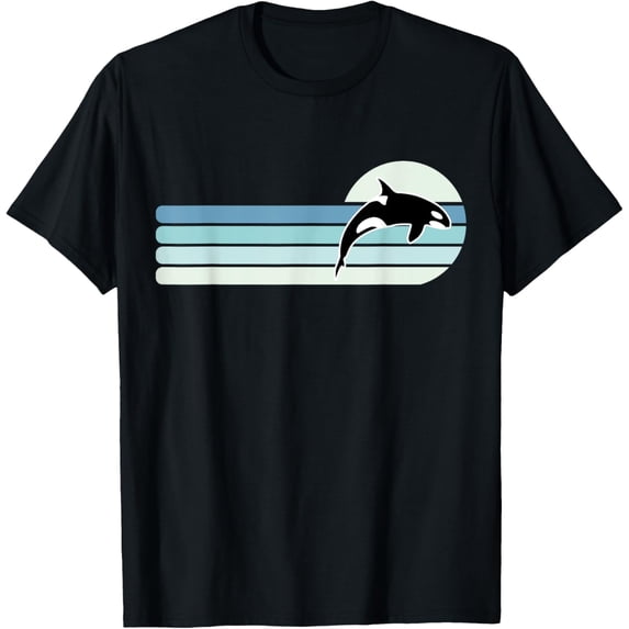 Retro Whale Orca T-Shirt men and women can wear, black, white, gifts