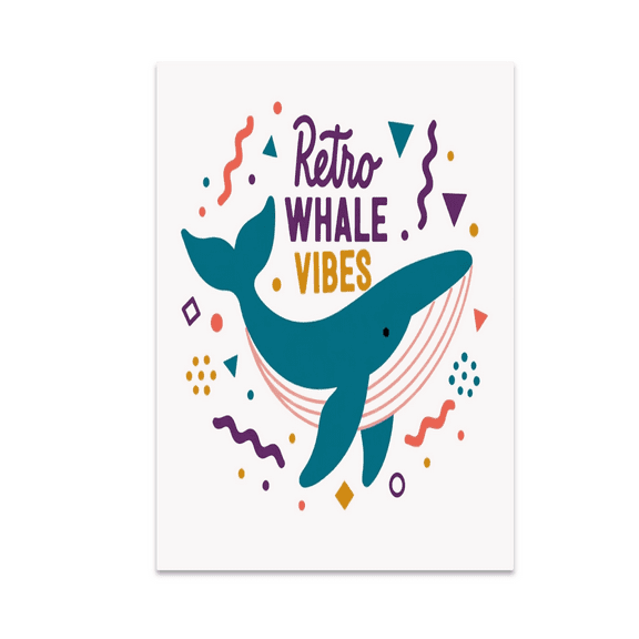 Retro Whale Vibes - Sea Life Decor - 13x19 Poster Print