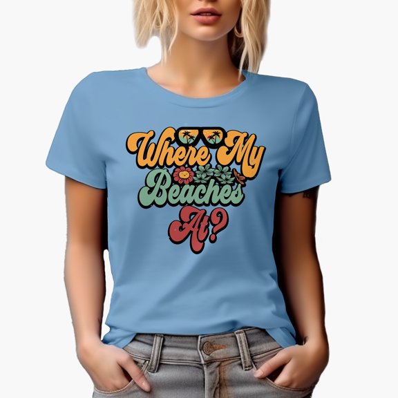 Retro Where My Beaches At, Baby Blue T-Shirt, Small