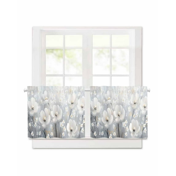 Retro White Camellia Short Blackout Curtains 45 Inch Long Spring Farm Oil Painting Rod Pocket Kitchen Curtains, 2 Panels Thermal Insulated Room Darkening Drapes for Bedroom, 42"W x 45"L