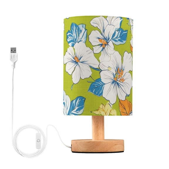 Retro White Hibiscus Flowers Tropical Table Lamp with USB Port LED Warm Light Lamp Night Light Home Decor