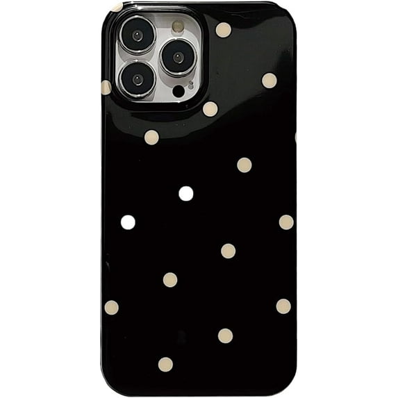 Retro White Polka Dots Cute Phone Case Compatible with iPhone 14 Pro Classic Trendy Stylish Pattern Slim Soft IMD Glossy Protective Girls Women Cover(iPhone 14pro 6.1inch,Black)