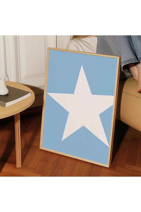 Retro White Star Light Blue T-Shirt Cool Girl Y2K Aesthetic Coquette Tee Unframed Paper Print