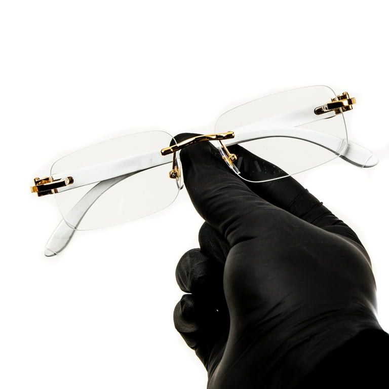 Street Knitted Retro White Wood Arm Vintage Trendy Style Designer Rimless Clear Lens Rectangular Gold Frame unisex Square Frameless Mens Women Clear