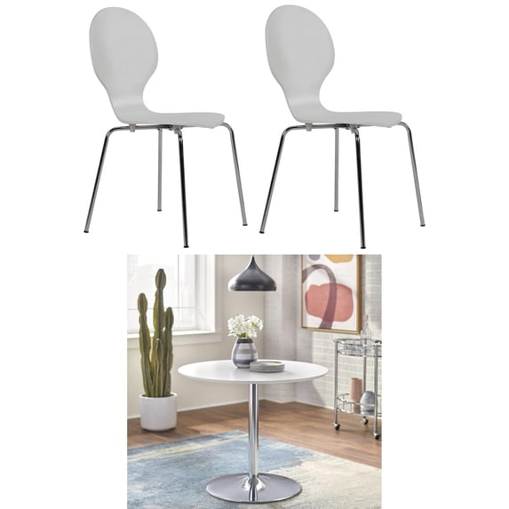 Retro White and Metal Round 5 Piece Dining Set