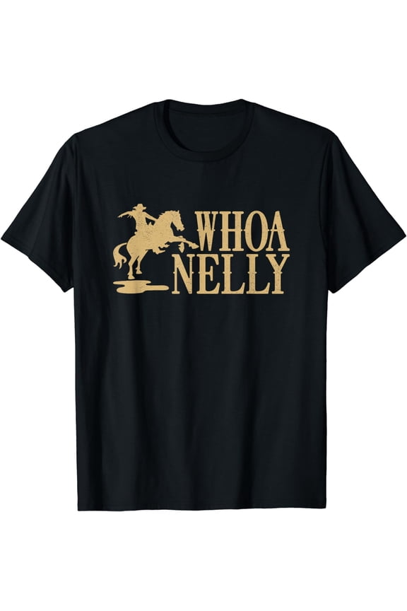 Retro Whoa Nelly Cowboy Horse Silhouette Graphic T-Shirt - Funny Western Rodeo Style Unisex Apparel - Vintage Distressed Aesthetic Top