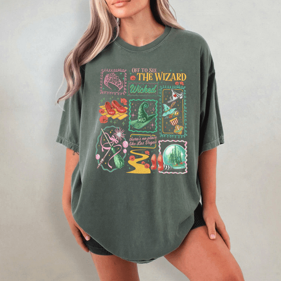 Retro Wicked Stamps Comfort Colors Shirt, No Place Like Las Vegas Comfort Color Shirt, Pink Green Wizard Comfort Color Shirt
