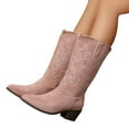 thumbnail image 1 of Retro Wide Calf Cowboy Boots for Women Roman Embroidered Suede Chunky Mid Heel Cowgirl Tall Boots Pink Size 6, 1 of 7
