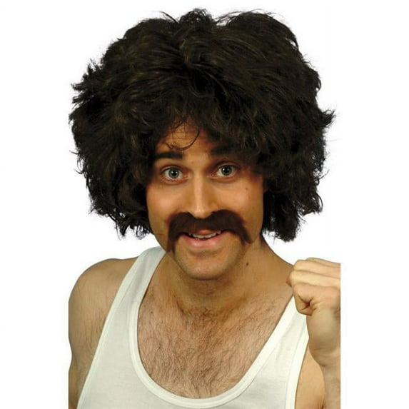Retro Wig Tash Adult Brown Mens Wigs One Size Male Fancy Dress Party Book Week Halloween