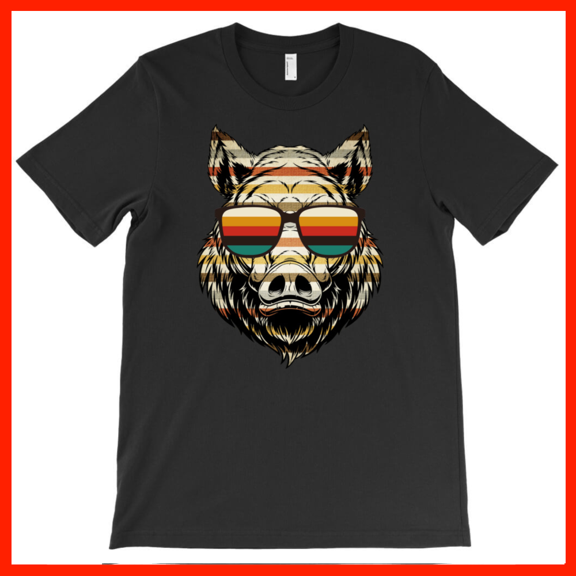Retro Wild Boar Head Sunglasses Vintage Sunset Graphic T-Shirt AH3550, Premium for Unisex - Extended Sizes Up to 5XL