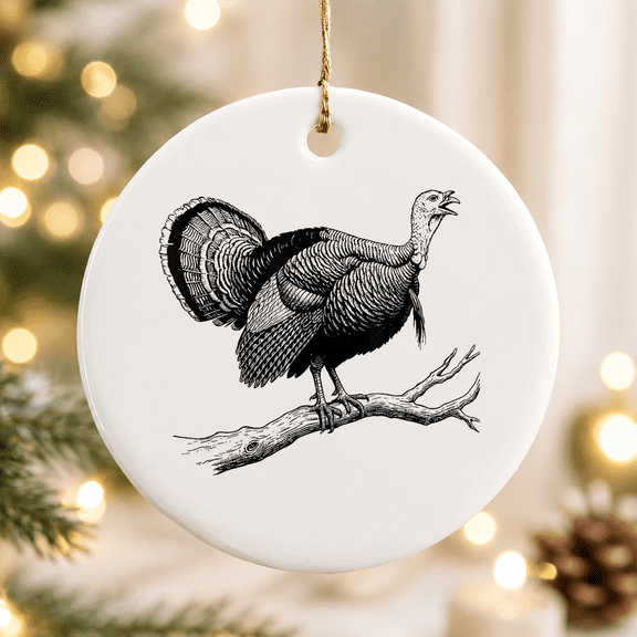 Retro Wild Turkey, Gobbler Turkey Hunting Thanksgiving Day Christmas Ornament, Family Feast Keepsake, Ceramic Ornament