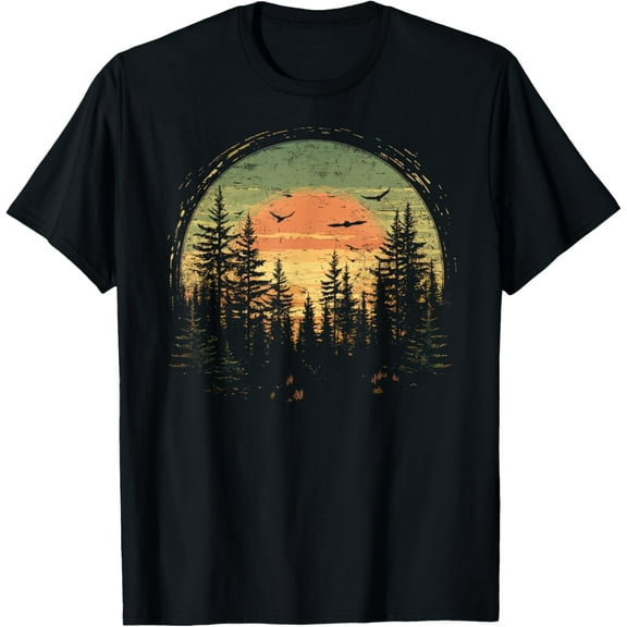 Retro Wilderness Bear Trees Reflection Outdoor Forest T-Shirt