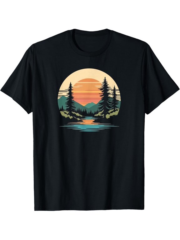 Retro Wilderness Bear Trees Reflection Outdoor Forest T-Shirt