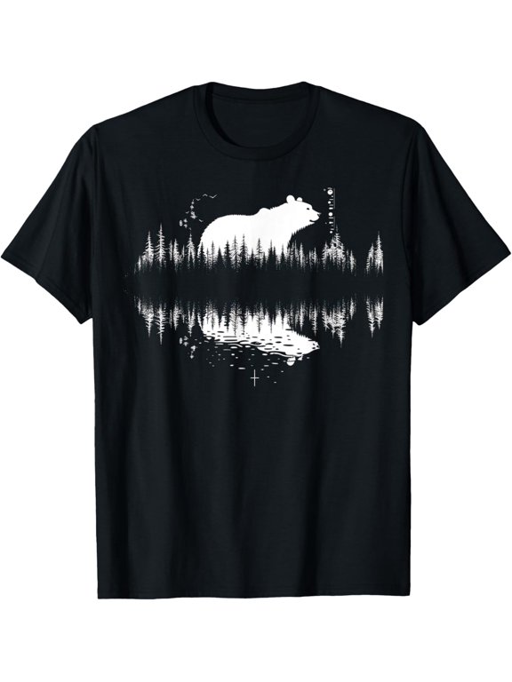 Retro Wilderness Bear Trees Reflection Outdoor Forest T-Shirt
