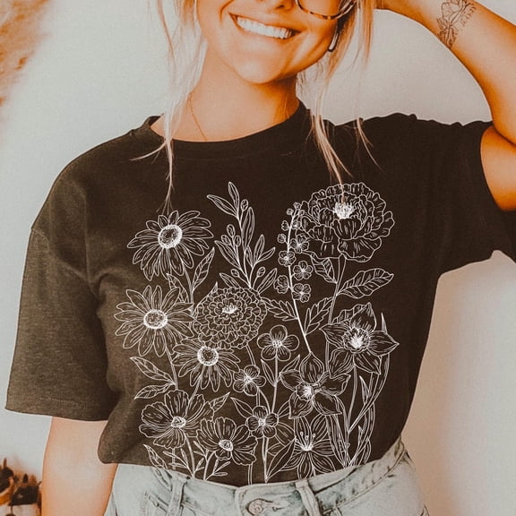 Retro Wildflower Bouquet T-shirt, Floral T-shirt, Flowers T-shirt, Boho Flower SVG, Vintage Floral T-shirt, Trendy Coquette T-shirt, Whimsical T-shirt, Spring T-shirt