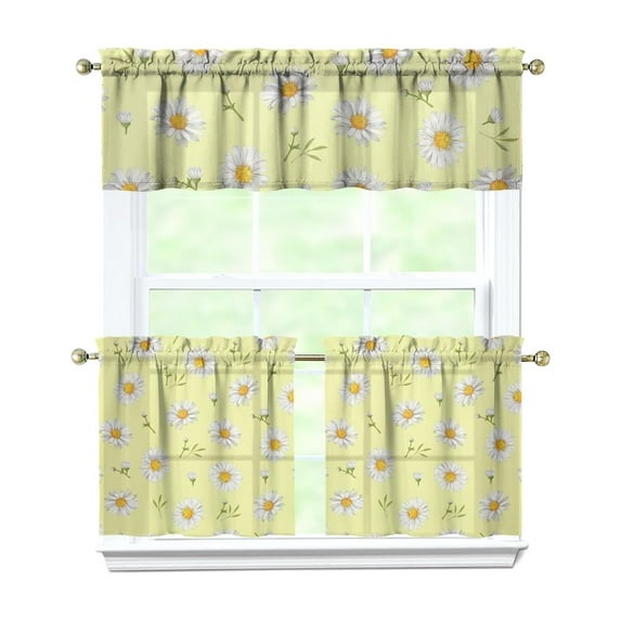 Retro Wildflower Curtains 24 Inch - 3 Panel Rustic Farmhouse Set with Vintage Botanicals, Boho Kitchen Window Drapes