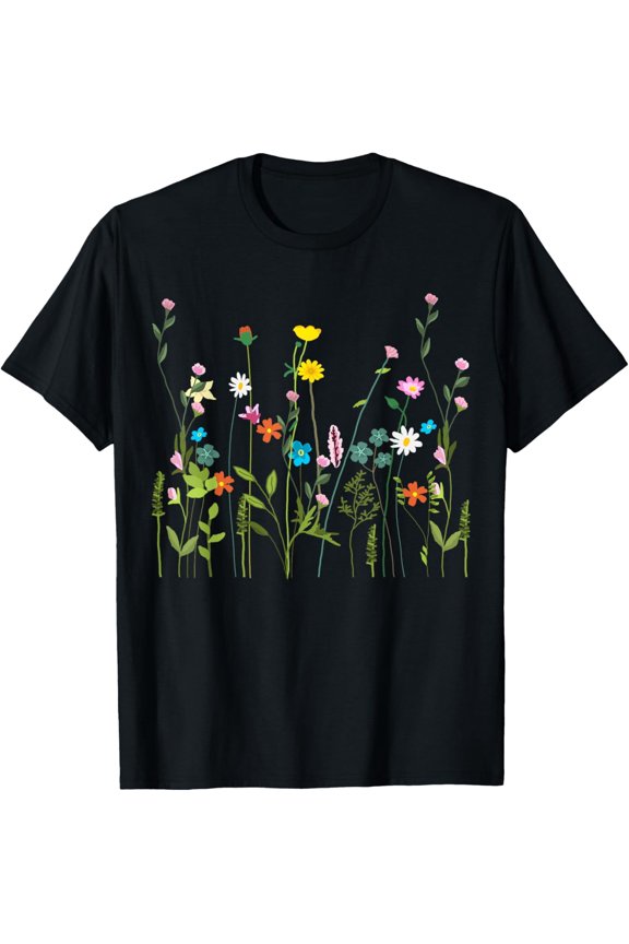 Retro Wildflower Garden Floral T-Shirt Colorful Botanical Nature Aesthetic Graphic Tee for Women and Men
