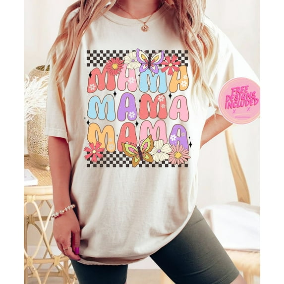 Retro Wildflower Mama T-Shirt, Floral Vintage Mom Life Tee, Repeating Mama Graphic Shirt, Cute Mother’s Day Gift for Moms