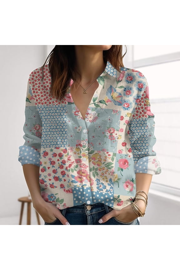 Retro Wildflowerl Linen-Look Shirt, Cottagecore Blouses Shirt, Nature Love Casual Shirt, Vintage Floral Women Shirt, Vacation 2025 Gift, Button Up Shirt, Blouses Tops Women, Gift for Mother