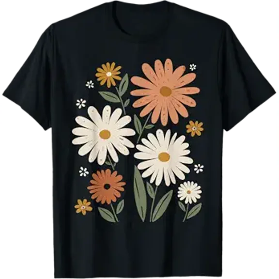Retro Wildflowers Flowers Pattern Summer Spring Boho Vintage T-Shirt