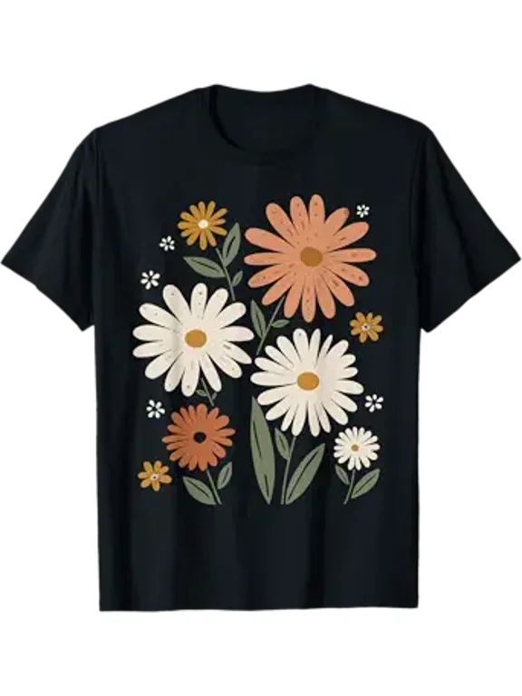 Retro Wildflowers Flowers Pattern Summer Spring Boho Vintage T-Shirt