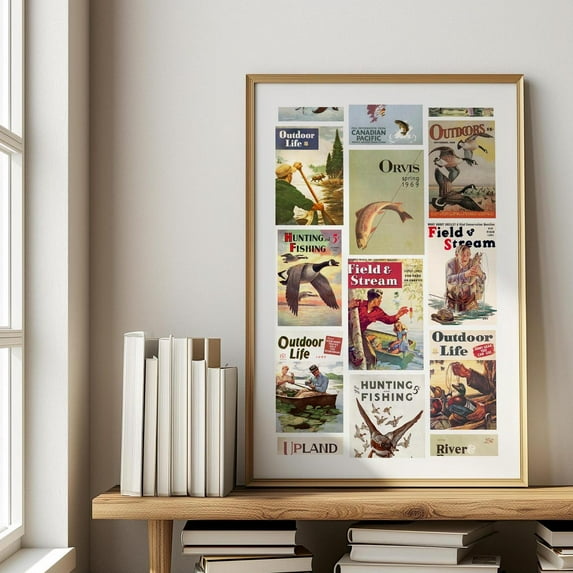 Retro Wildlife Collage Hunting + Fishing Art Poster Wildlife Wall Print Vintage Hunting Artwork Fishing Gift For Dad Wall Art, Modern Wall Decor, 8x12 UNFRAMED