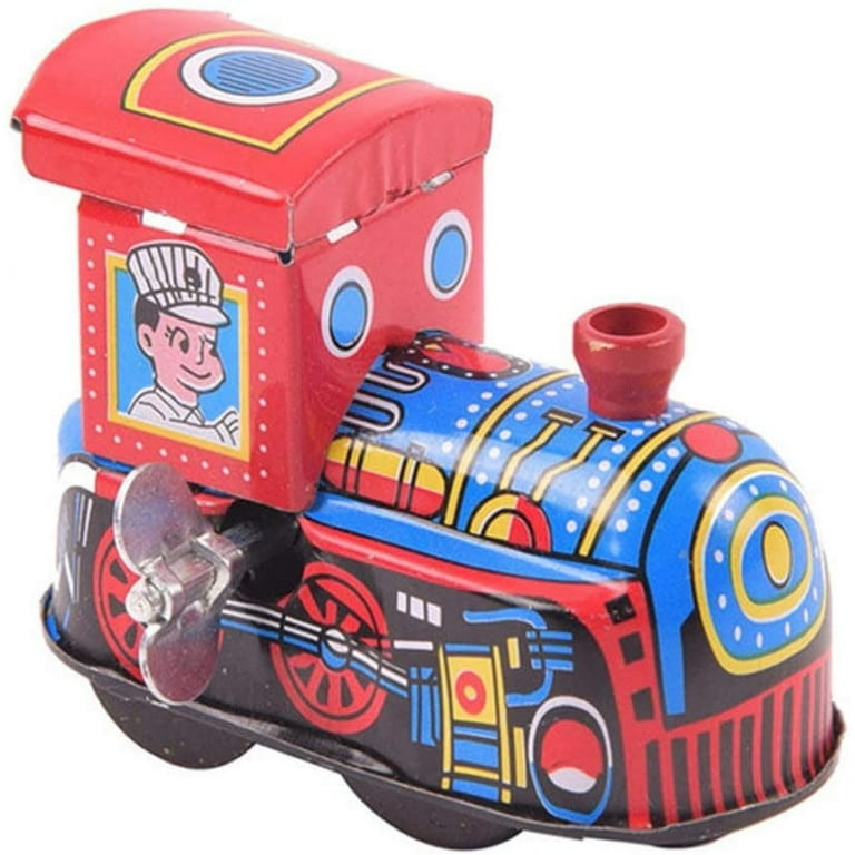 Retro Wind up Toys Clockwork Train Fire Engine Antique Metal Tinplate Car Toys