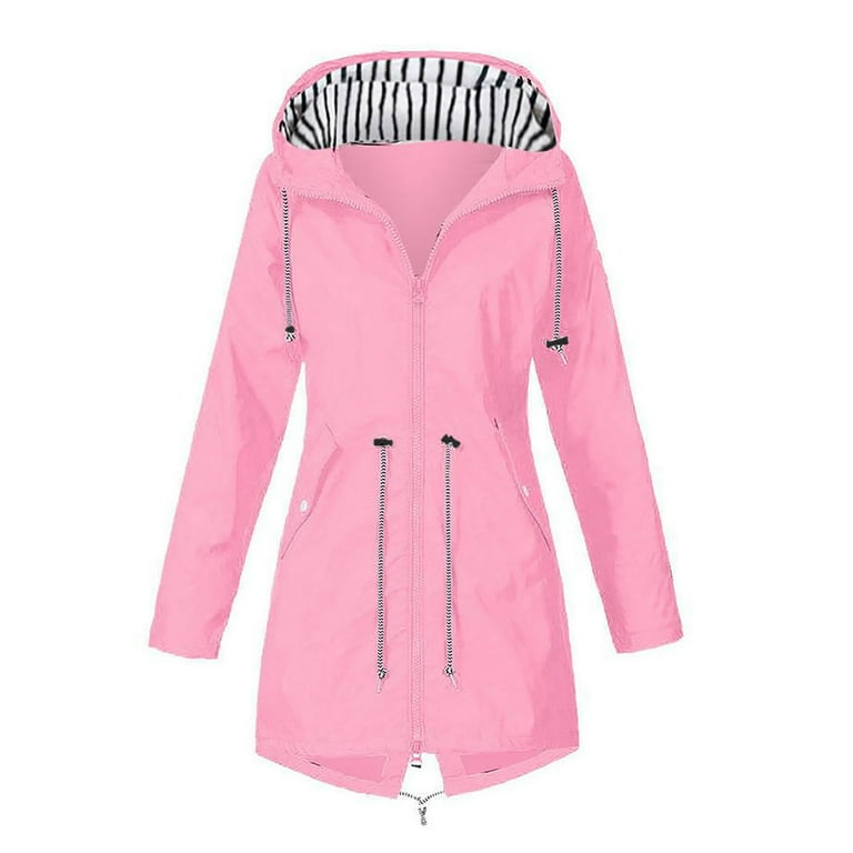 Retro Windbreaker Women s Rain Jacket Waterproof with Hood Solid Color Lightweight Packable Raincoat for Hiking Travel Outdoor Plus Size Women s