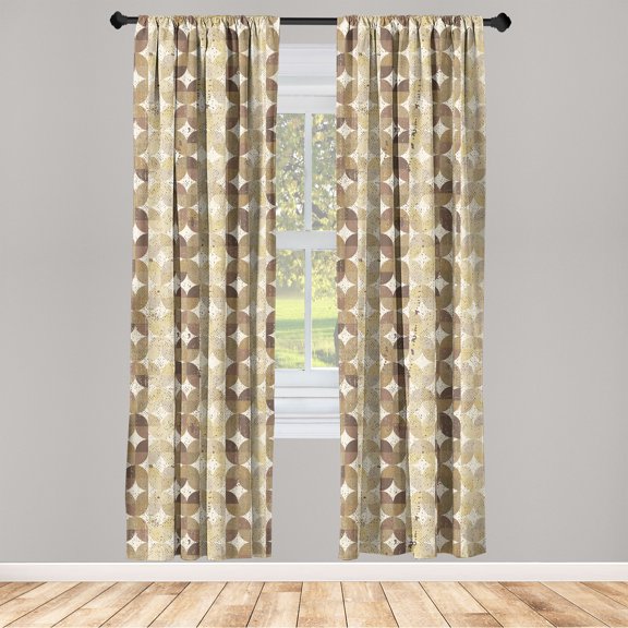 Retro Window Curtains, Grungy Repetitive Star Shapes Pattern Ornament in Geometric Style, Lightweight Decor 2-Panel Set with Rod Pocket, Pair of - 28"x63", Dark Khaki and Pale Camel, by Ambesonne