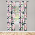 thumbnail image 1 of Retro Window Curtains, Pinkish Flowers and Leaves Pattern Fashion Theme Repetitive Illustration, Lightweight Decor 2-Panel Set with Rod Pocket, Pair of - 28"x84", Soft Pink Jade Green, by Ambesonne, 1 of 3
