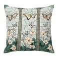 thumbnail image 1 of Retro Window Flowering Throw Pillow Cover Teal Floral Butterfly Cotton Linen Cushion Cover Throw Pillow Case with Invisible Zipper for Couch Sofa Bed Chair Car 24x24 Inch, 1 of 9