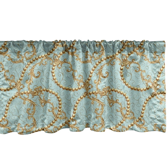Retro Window Valance, Beads and Swirly Floral Motifs Print Art Deco Inspirations Vintage Pattern, Curtain Valance for Kitchen Bedroom with Rod Pocket, 54" X 18", Pale Blue and Mustard, by Ambesonne