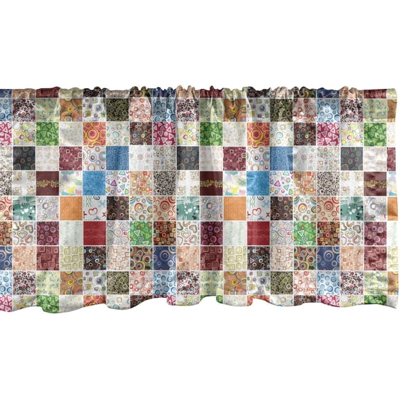 Retro Window Valance, Big Patchwork of Different Patterns Traditional Classical Old Fashioned, Rod Pocket Curtain Valances for Kitchen Bedroom, 54" X 18", Brown Magenta