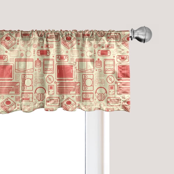 Retro Window Valance, Nostalgic Bicolour Continuous Pattern Retro Gaming Objects Print, Curtain Valance for Kitchen Bedroom with Rod Pocket, 54" X 18", Dark Peach and Cream, by Ambesonne