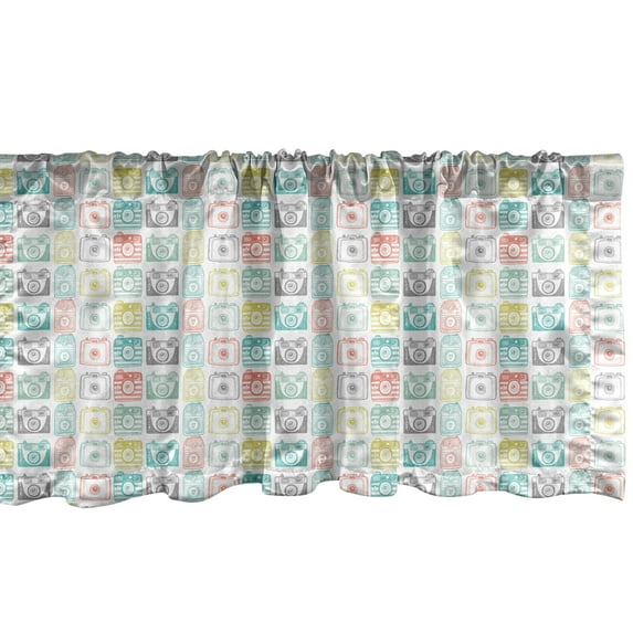 Ambesonne Retro Valance Pack of 2, Sketchy and Colorful Cameras, 54"X18", Multicolor