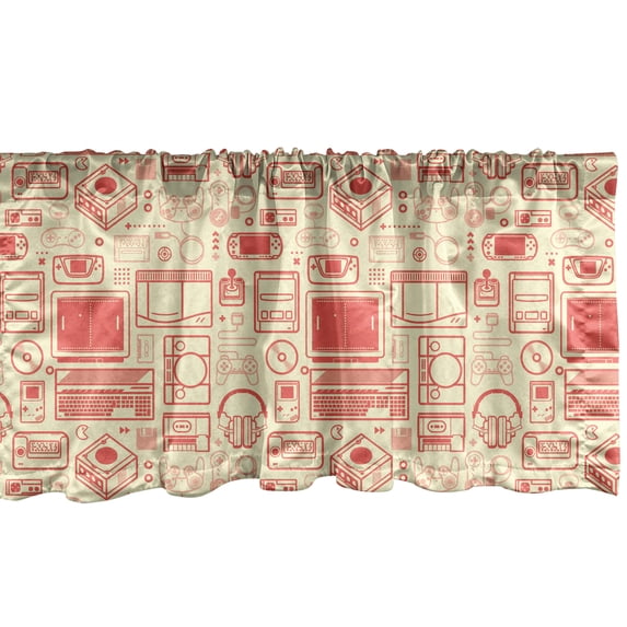 Ambesonne Retro Valance Pack of 2, Retro Gaming Objects, 54"X18", Dark Peach and Cream