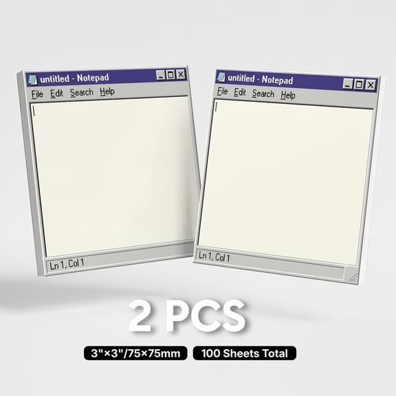 Retro Windows Style Sticky Notes 2 Pack, 100 Total Sheets 3x3 Inch Self-Adhesive Memo Pads for Office School Desk Reminders, Vintage Novelty Desk Decor