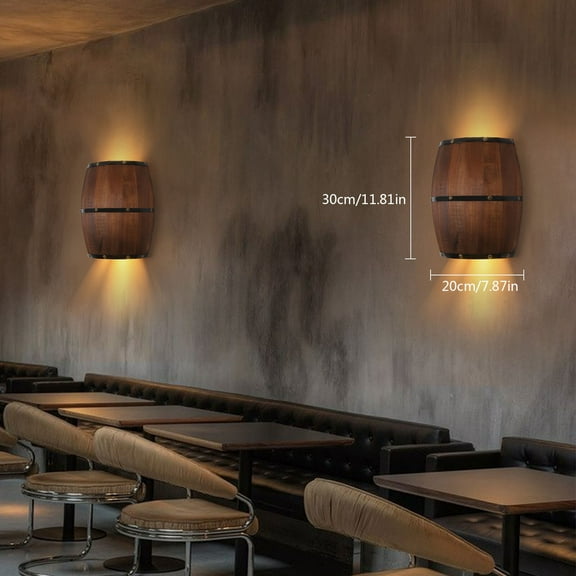 Retro Wine Barrel Wall Light, 2030cm Solid Wood, 25W LED Spotlights & Half-Barrel Design, for Restaurants, Bars