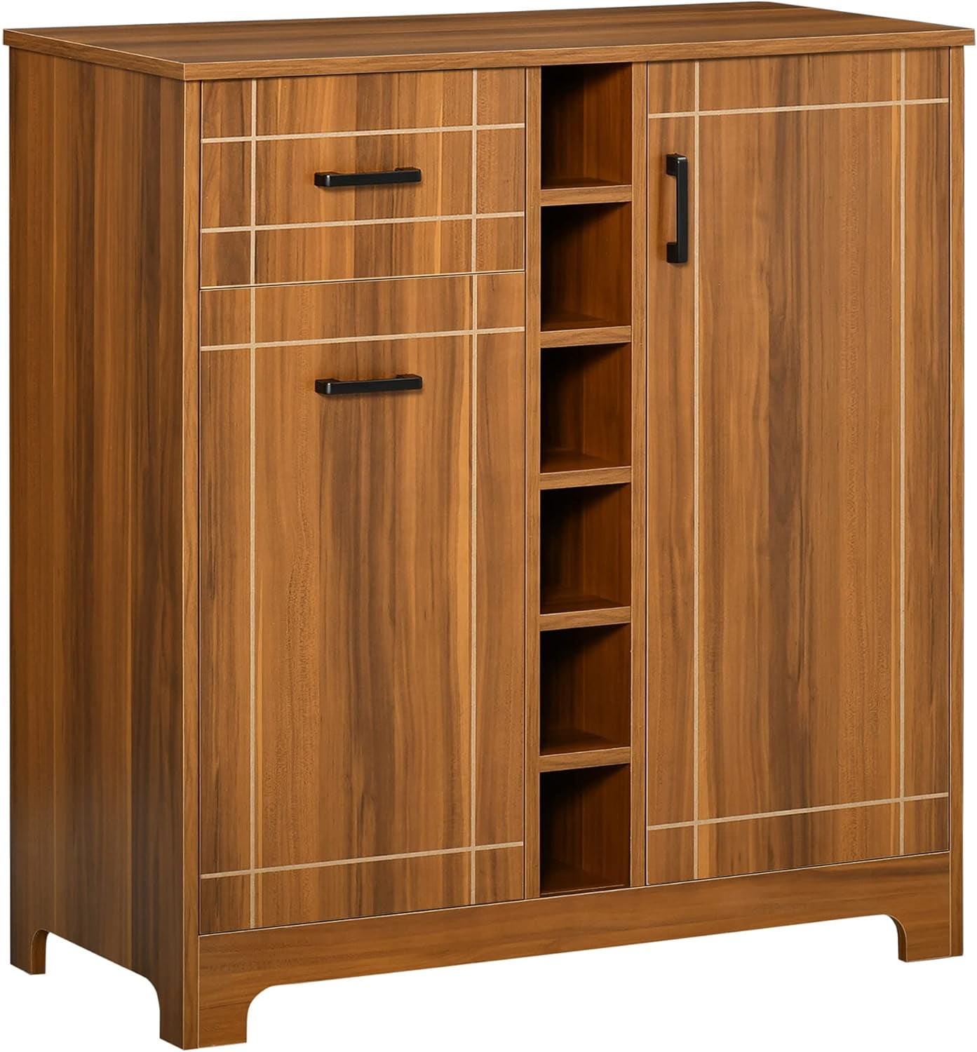 Brown Retro Wine Cabinet with Glass Holders and Drawer