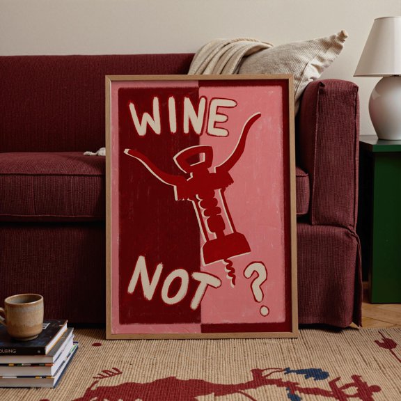 Retro Wine Corkscrew Poster "Wine Not?" Typography Kitchen Poster , Poster Print Only