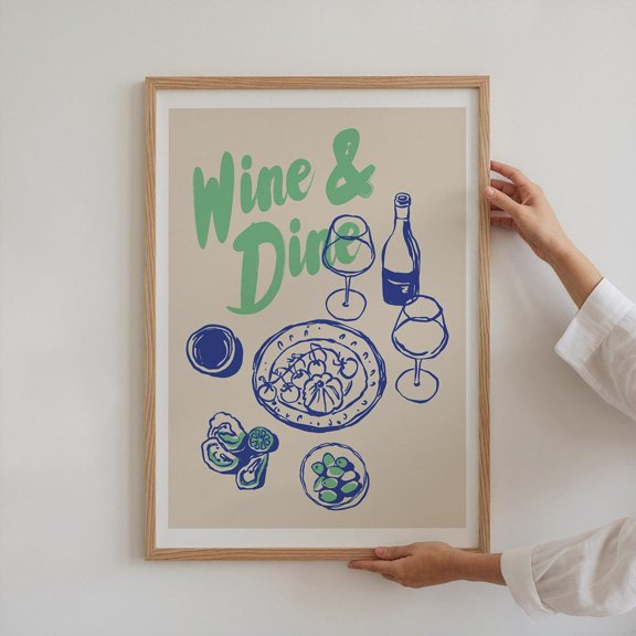 Retro Wine & Dine Poster Mid-Century Modern Kitchen Decor, Unframed Poster Size 8x12 F03.1.19l848