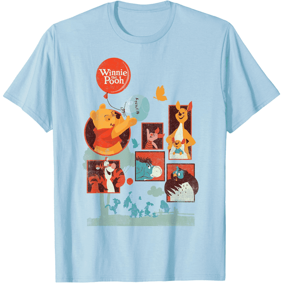 Retro Winnie The Pooh And Friends Panels Unisex Softstyle T-Shirt for Men Women Kids,Light Blue Color,Size YM