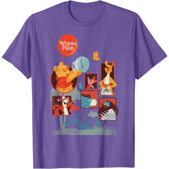 Retro Winnie The Pooh And Friends Panels Unisex Softstyle T-Shirt for Men Women Kids,Purple Heather Color,Size M