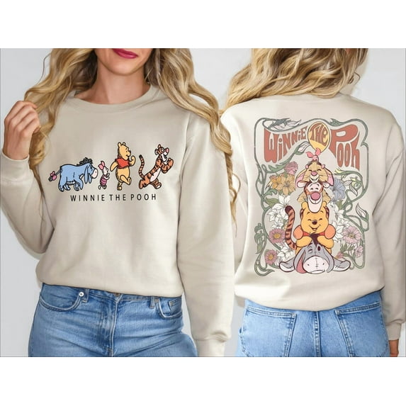 Retro Winnie The Pooh Sweatshirt, Pooh And Friends Sweatshirt, Disney Pooh Sweatshirt, Pooh Bear And Co Sweatshirt,Sand Color,Size M