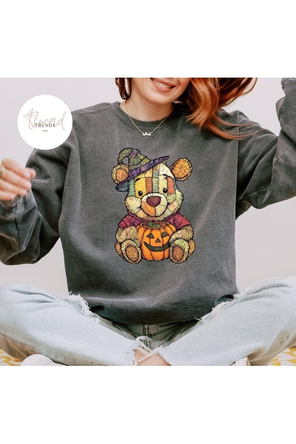 Retro Winnie The Pooh T-shirt Patchwork Pooh Bear T-shirt Disney Fall Halloween Pooh T-shi
